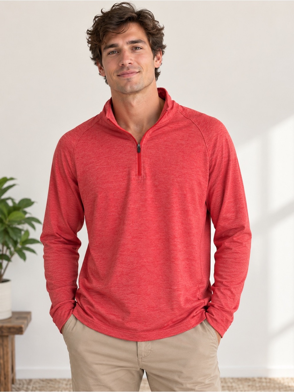 Onward Reserve Performance Mens M Coral Red Quarter Zip Pullover Golf